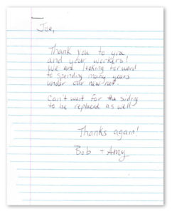 Bob & Amy Letter of Thanks